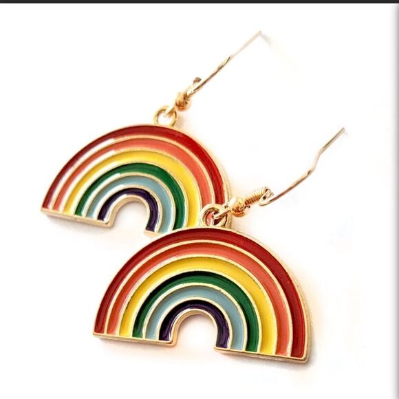 Enameled Rainbow Pride Drop Earrings - Picture 1 of 2